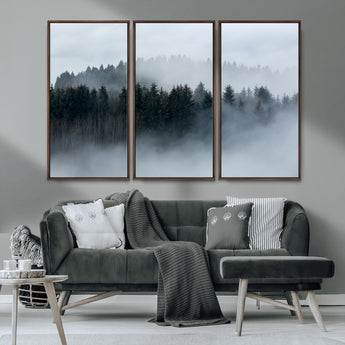 42596-MGV-CV-36X24-Misty Forest Wall Art – Atmospheric Pine Trees Canvas Print, Nature Landscape Decor for Living Room, Bedroom, Office, or Cabin