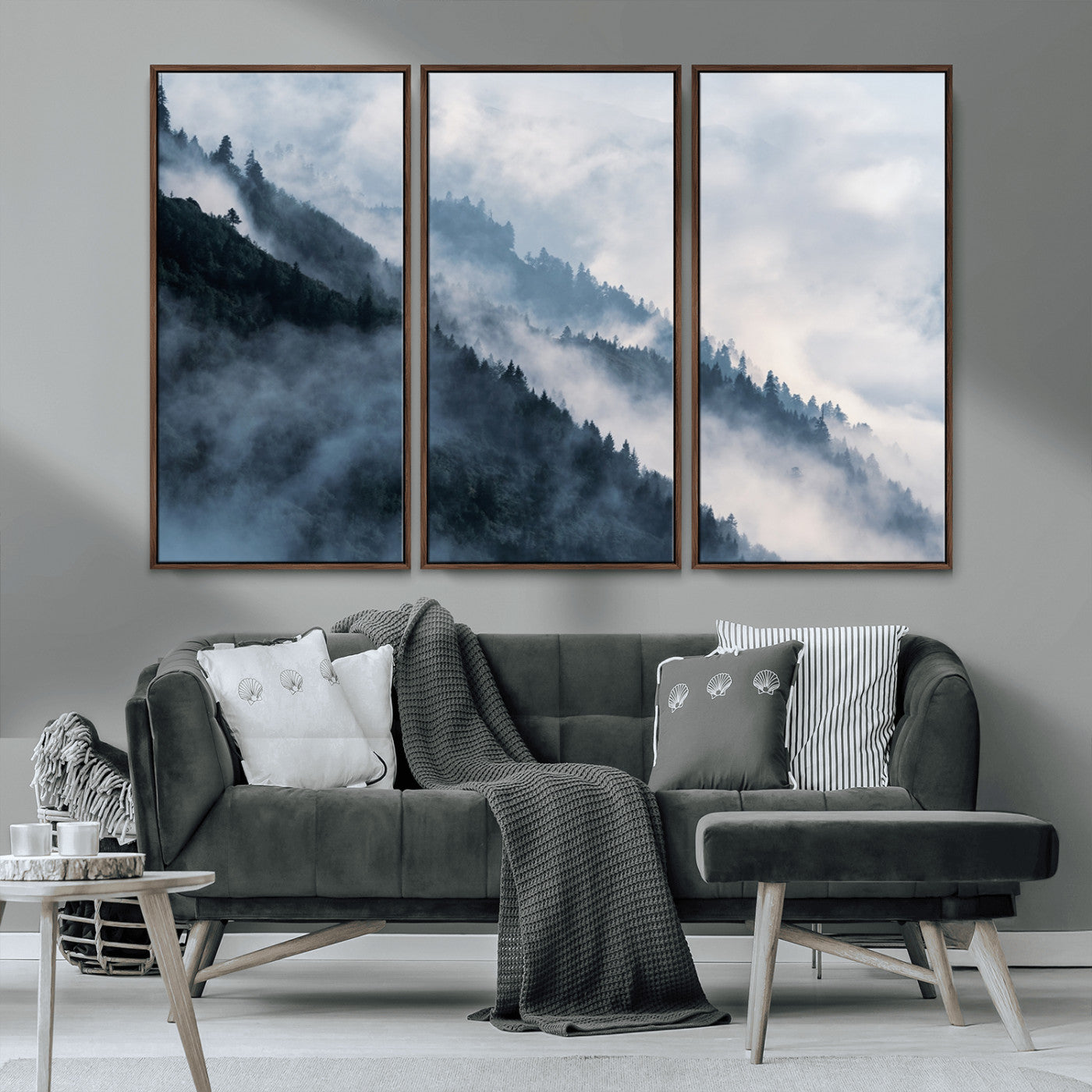 85737-MGV-CV-36X24-Misty Mountain Wall Art – Atmospheric Pine Forest Canvas Print with Fog and Mist, Calm Nature Decor for Living Room, Bedroom,
