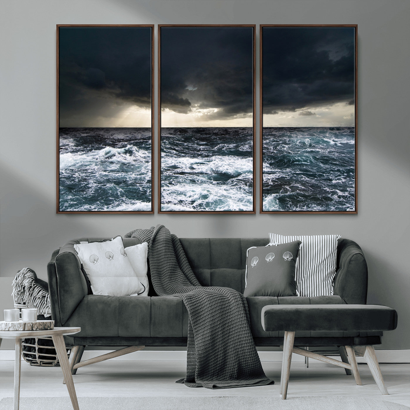 42607-MGV-CV-36X24-Stormy Ocean Wall Art – Dramatic Sea and Sky Canvas Print with Sun Rays, Moody Nature Decor for Living Room, Office, Bedroom or