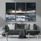 42607-MGV-CV-36X24-Stormy Ocean Wall Art – Dramatic Sea and Sky Canvas Print with Sun Rays, Moody Nature Decor for Living Room, Office, Bedroom or
