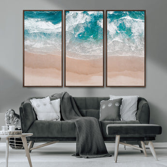 39236-MGV-CV-36X24-Ocean Beach Wall Art – Aerial View of Waves and Sand Canvas Print, Coastal Home Decor for Living Room, Bedroom, Office or Beach