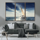 75430-MGV-CV-36X24-Sailing Boat Wall Art – Dynamic Ocean Yacht Canvas Print, Nautical Decor for Living Room, Office, Beach House or Cabin