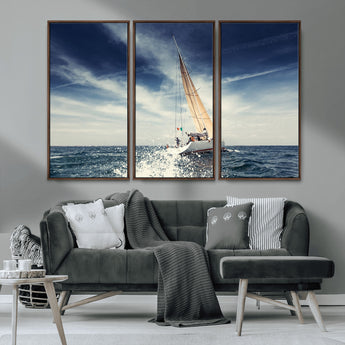 75430-MGV-CV-36X24-Sailing Boat Wall Art – Dynamic Ocean Yacht Canvas Print, Nautical Decor for Living Room, Office, Beach House or Cabin