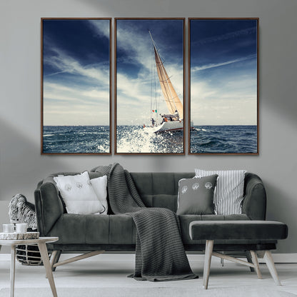 75430-MGV-CV-36X24-Sailing Boat Wall Art – Dynamic Ocean Yacht Canvas Print, Nautical Decor for Living Room, Office, Beach House or Cabin