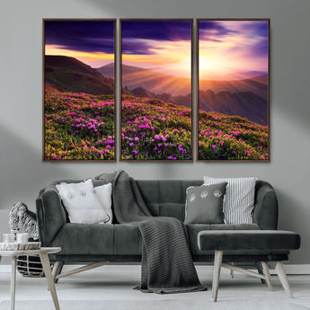 49741-MGV-CV-36X24-Mountain Sunrise Wall Art – Vibrant Floral Landscape Canvas Print, Nature Home Decor for Living Room, Bedroom Office or Cabin