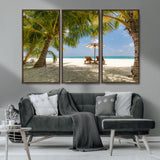 83601-MGV-CV-36X24-Tropical Beach Wall Art – Serene Palm Trees and Lounge Chairs Canvas Print, Relaxing Coastal Decor for Living Room, Bedroom or