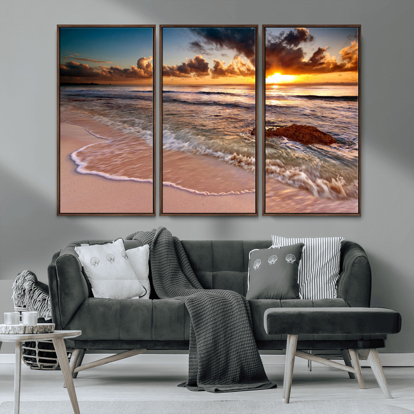 38302-MGV-CV-36X24-Sunset Beach Wall Art – Stunning Ocean Waves and Rock Canvas Print, Warm Coastal Decor for Living Room, Bedroom, Office or Beach