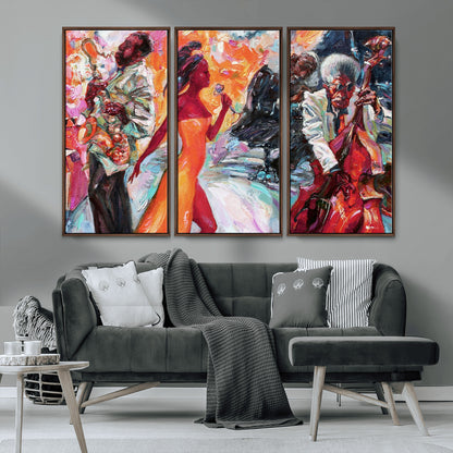 24452-MGV-CV-36X24-Vibrant Jazz Musician Painting - Expressive Art Print of Live Jazz Band, Perfect Wall Decor for Music Lovers and Art Enthusiasts