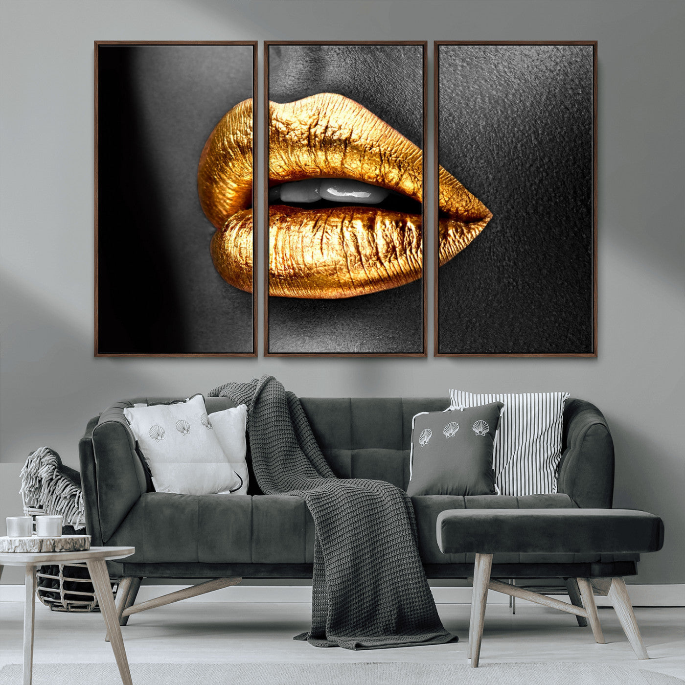 84747-MGV-CV-36X24-Golden Lips Black & White Portrait – Glamorous Metallic Lip Art Print, Modern Wall Decor for Bedroom, Beauty & Fashion Lover Gift