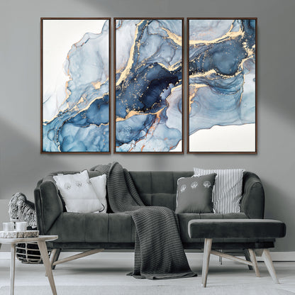 33782-MGV-CV-36X24-Abstract Marble Wall Art – Blue & Gold Fluid Painting Canvas Print, Modern Home Decor for Living Room, Bedroom or Office