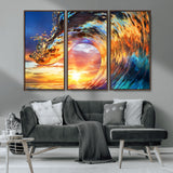 52890-MGV-CV-36X24-Surfing Wave Wall Art Canvas Print, Framed Sunset Ocean Art Picture Print, Ocean Wave Perfect Nautical Decor Artwork