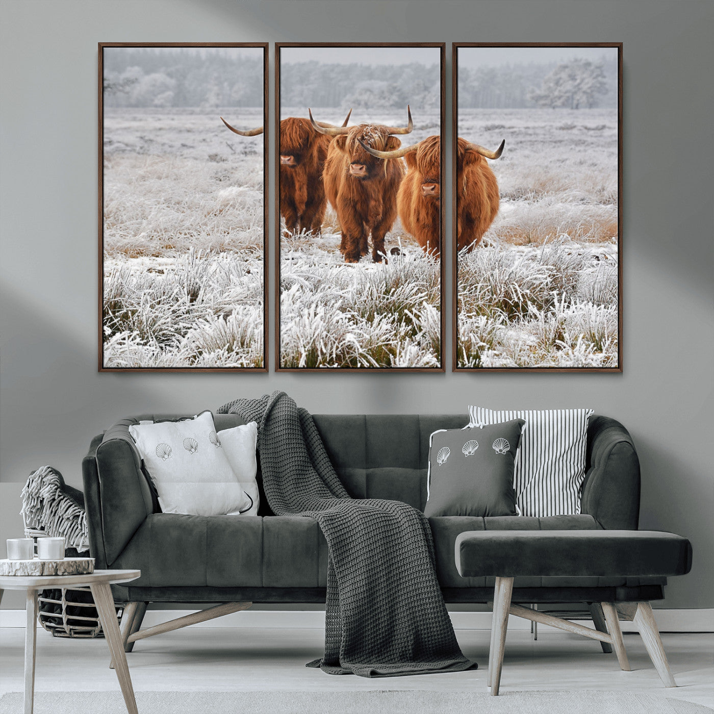 10396-MGV-CV-36X24-Highland Cattle Wall Art – Rustic Winter Landscape Canvas Print, Farmhouse Decor for Living Room, Office, Cabin or Country Home