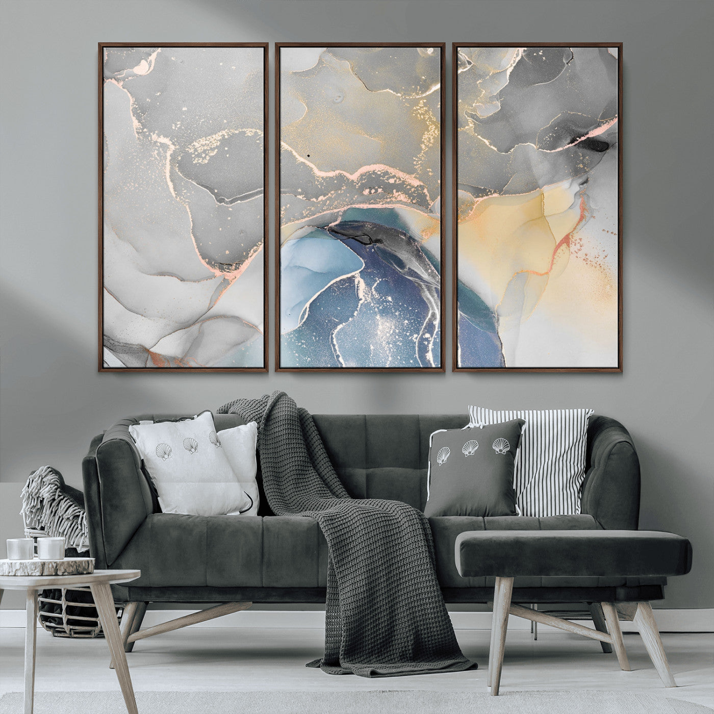 63211-MGV-CV-36X24-Abstract Fluid Art Wall Decor – Blue, Gray & Gold Canvas Print, Modern Home and Office Wall Art Decor for Living Room, Bedroom or