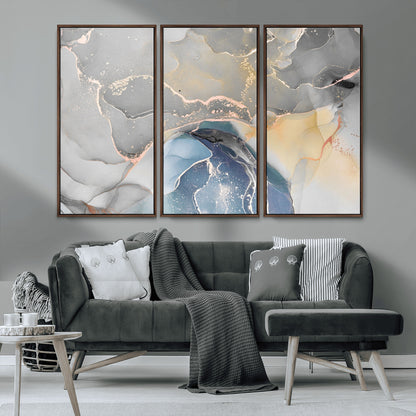63211-MGV-CV-36X24-Abstract Fluid Art Wall Decor – Blue, Gray & Gold Canvas Print, Modern Home and Office Wall Art Decor for Living Room, Bedroom or