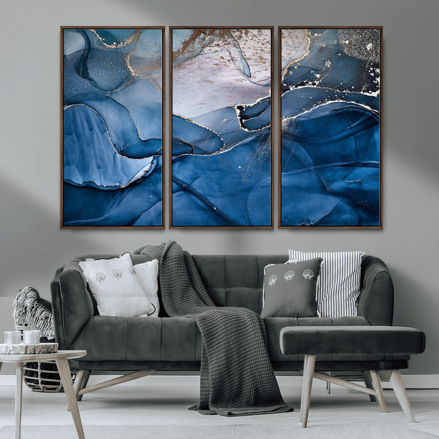 27810-MGV-CV-36X24-Abstract Blue Gold Fluid Art Wall – Modern Canvas Print, Elegant Home & Office Wall Art, Stylish Living Room or Bedroom Decor