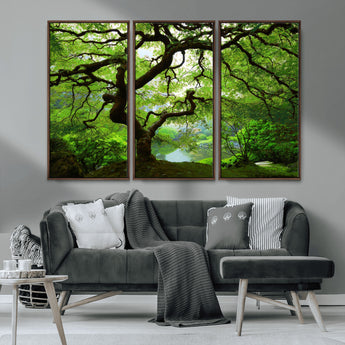18094-MGV-CV-36X24-Emerald Canopy Wall Art – Panoramic Lush Green Tree Canvas Print, Serene Nature Decor for Office, Living Room or Meditation Space
