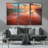 77723-MGV-CV-36X24-Sunset Beach Wall Art – Vibrant Ocean Waves and Golden Horizon Canvas Print, Coastal Seascape Photography Home Decor