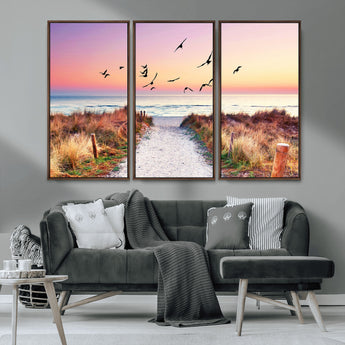 54411-MGV-CV-36X24-Coastal Path Sunrise Wall Art – Serene Ocean Canvas Print, Beach Landscape Decor for Living Room, Bedroom or Office, Peaceful