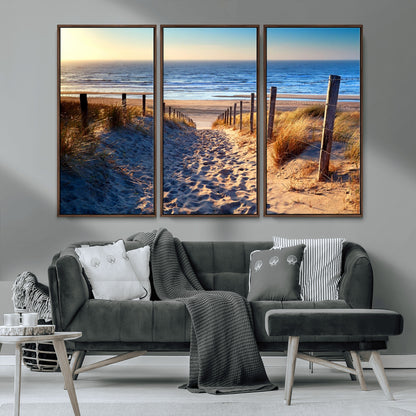 31889-MGV-CV-36X24-Sandy Beach Pathway Wall Art – Coastal Dune Fence and Ocean View Canvas Print, Relaxing Seaside Landscape Decor for Living Room or