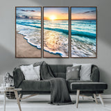 27815-MGV-CV-36X24-Ocean Sunrise Beach Wall Art – Serene Coastal Canvas Print with Waves and Golden Morning Light, Relaxing Seascape Decor for