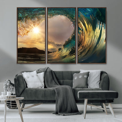 38256-MGV-CV-36X24-Ocean Wave Wall Art – Stunning Sunrise Through Curling Wave Canvas Print, Coastal Surf Photography Seascape Decor for Living Room,