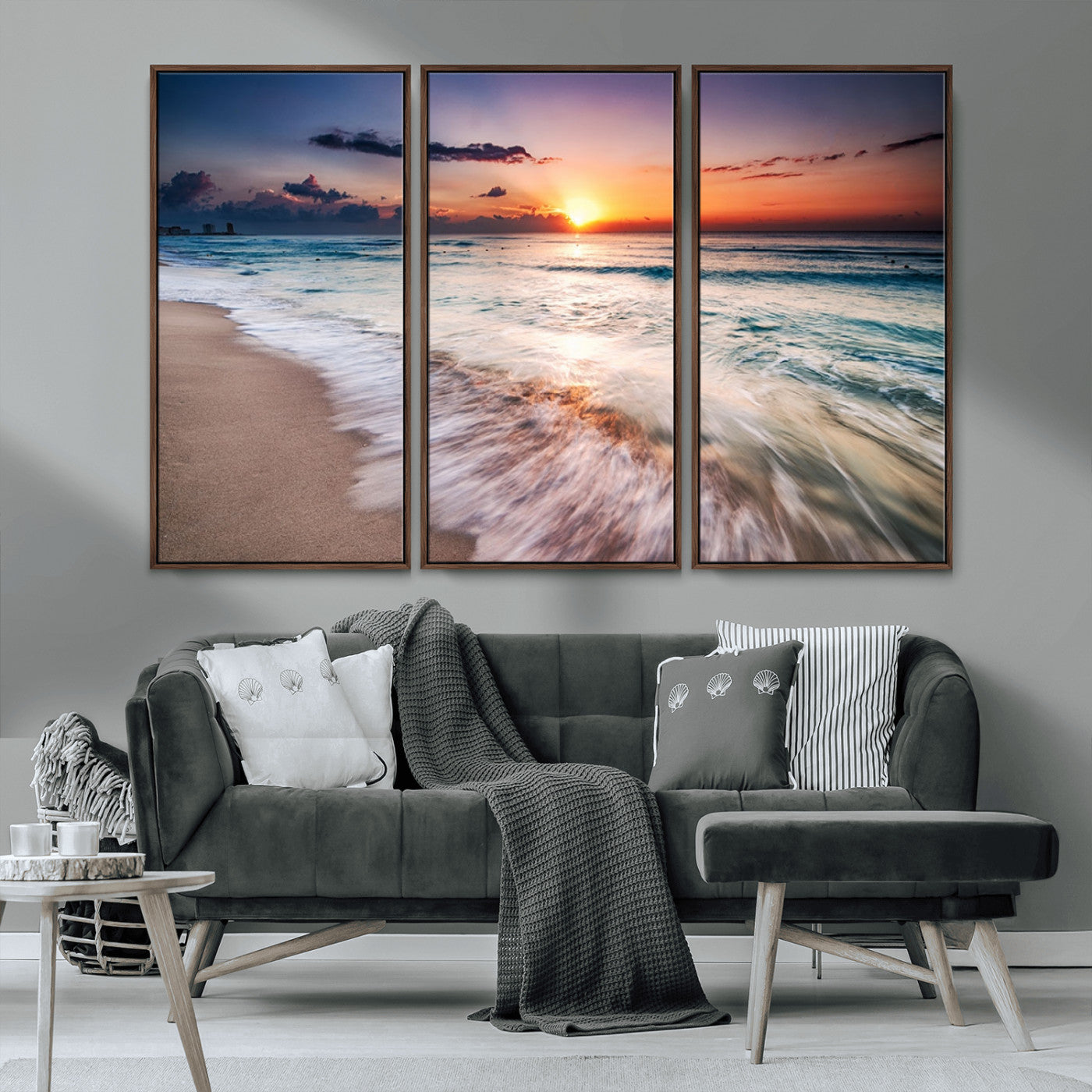 99906-MGV-CV-36X24-Morning Tide Canvas Print – Soft Sunrise Ocean Waves Wall Art, Coastal Serenity Decor for Home & Office