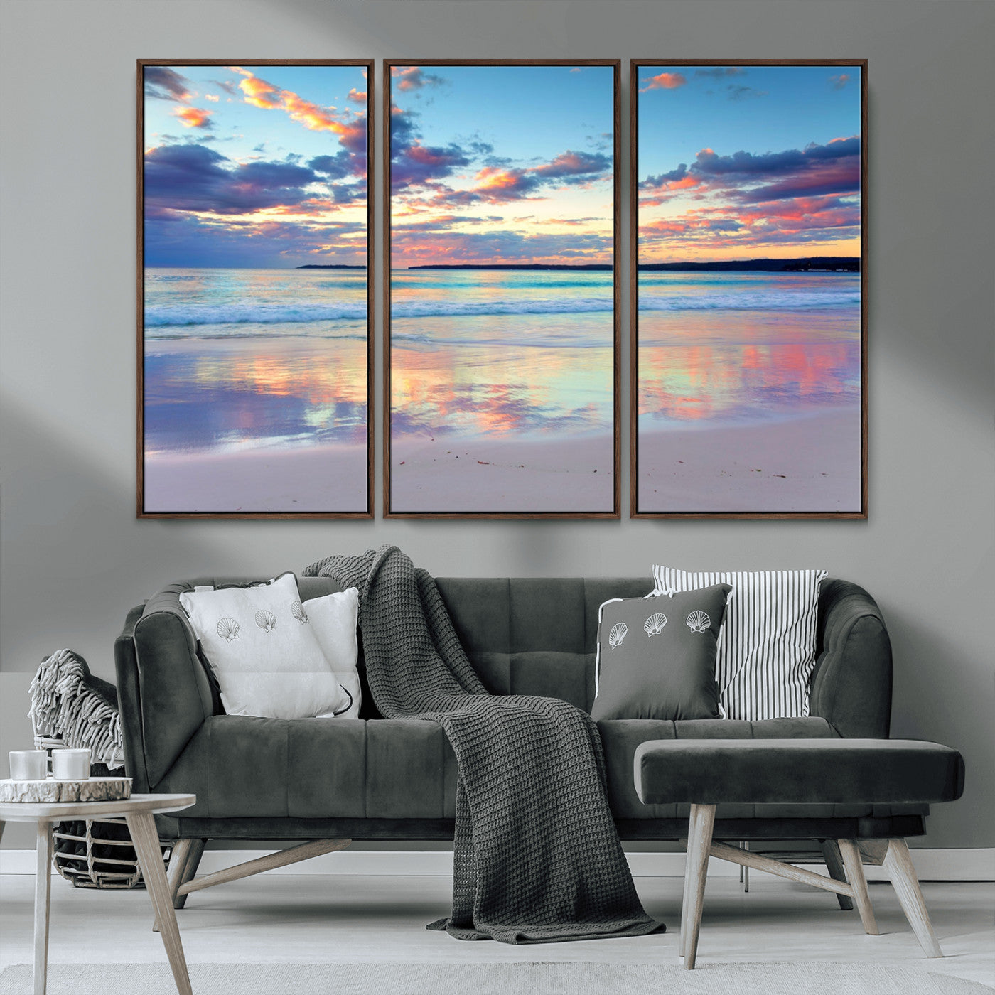 56723-MGV-CV-36X24-Serene Sunset Beach Wall Art – Panoramic Coastal Canvas Print, Peaceful Ocean Reflection Decor for Living Room, Bedroom or Office