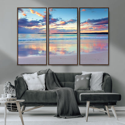 56723-MGV-CV-36X24-Serene Sunset Beach Wall Art – Panoramic Coastal Canvas Print, Peaceful Ocean Reflection Decor for Living Room, Bedroom or Office