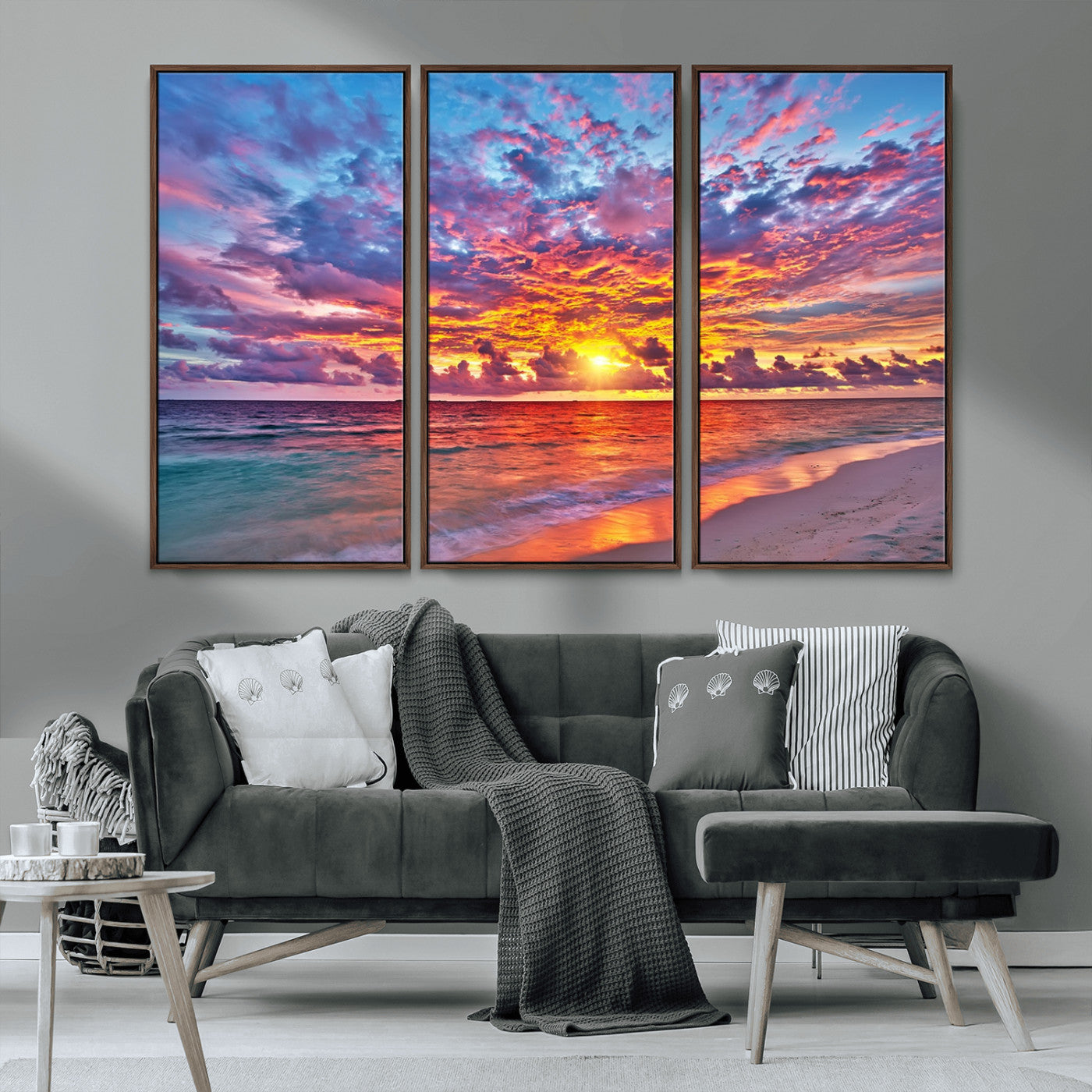 72836-MGV-CV-36X24-Fiery Sunset Beach Wall Art – Panoramic Vibrant Ocean Canvas Print, Dramatic Coastal Decor for Living Room, Bedroom or Office