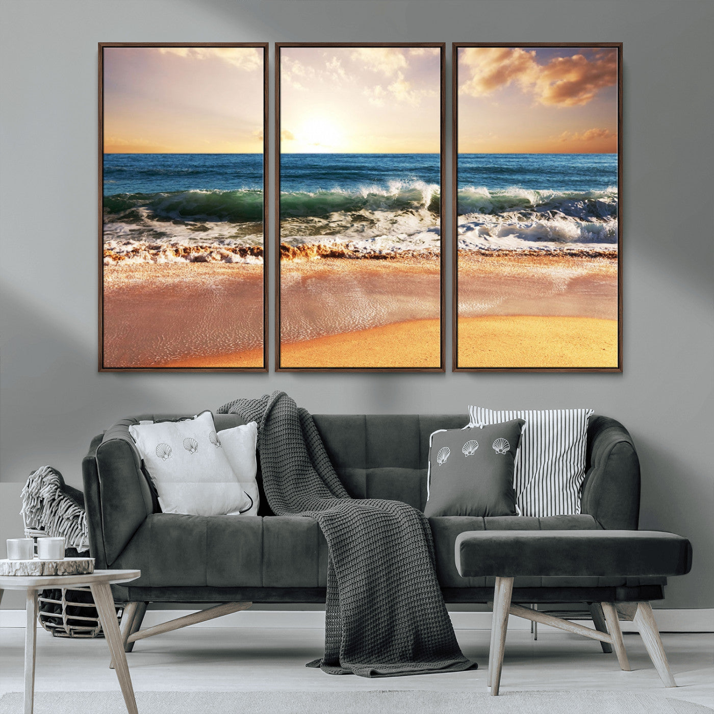 79005-MGV-CV-36X24-Golden Sunrise Ocean Waves Wall Art – Panoramic Seashore Canvas Print, Calming Coastal Decor for Home, Office or Relaxation Space