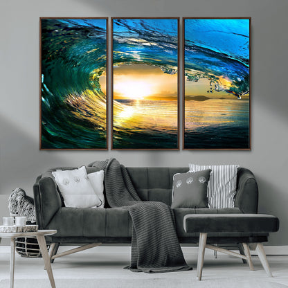 19378-MGV-CV-36X24-Ocean Wave Sunset Wall Art – Vibrant Surf and Golden Horizon Canvas Print, Coastal Seascape Photography for Living Room, Bedroom,