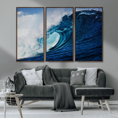 89502-MGV-CV-36X24-Powerful Ocean Wave Wall Art – Panoramic Blue Sea Wave Canvas Print, Coastal Surf Photography Artwork for Living Room, Bedroom, or