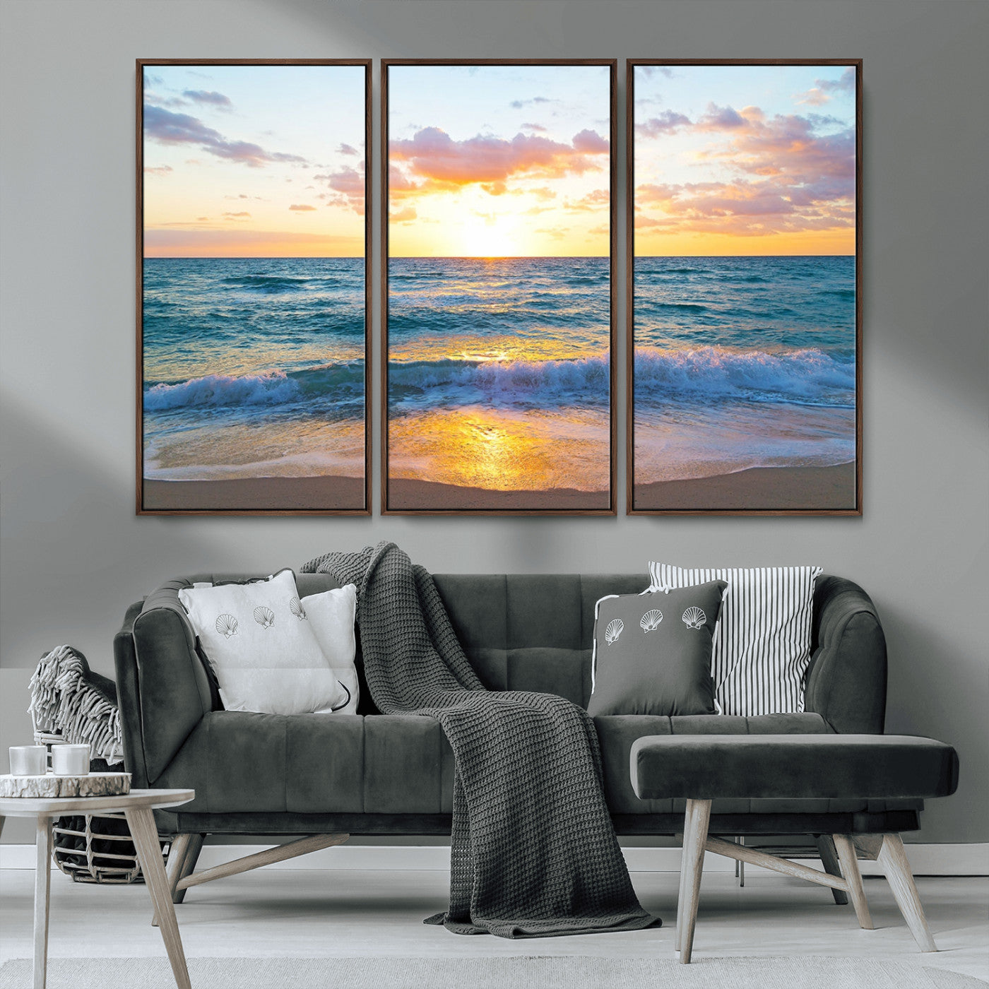 78006-MGV-CV-36X24-Golden Sunrise Ocean Wall Art – Panoramic Beach Waves Canvas Print, Coastal Seascape Artwork for Living Room, Bedroom, Office, or
