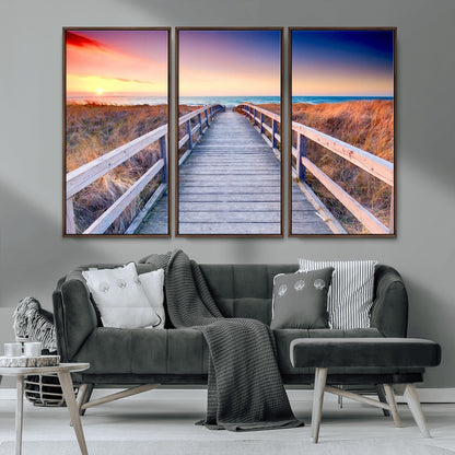 60625-MGV-CV-36X24-Beach Boardwalk Sunrise Wall Art – Coastal Pathway to Ocean Canvas Print, Seaside Landscape Decor for Home or Office
