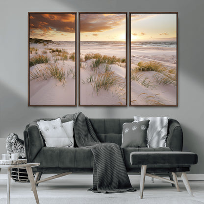 61246-MGV-CV-36X24-Coastal Sand Dunes Wall Art – Serene Beach Sunset Canvas Print with Grasses and Ocean View, Tranquil Seaside Decor for Living Room