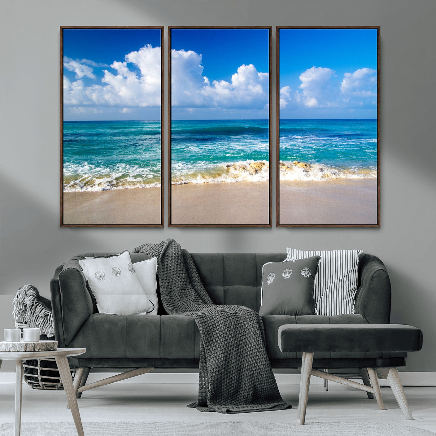 60364-MGV-CV-36X24-Tropical Ocean Wave Wall Art – Serene Blue Sea and White Sand Beach Canvas Print, Coastal Landscape Decor for Living Room, Bedroom