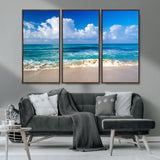 60364-MGV-CV-36X24-Tropical Ocean Wave Wall Art – Serene Blue Sea and White Sand Beach Canvas Print, Coastal Landscape Decor for Living Room, Bedroom