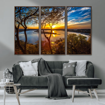 71863-MGV-CV-36X24-Lake Sunset Wall Art – Scenic Nature Canvas Print with Trees and Golden Sky, Serene Landscape Decor for Living Room, Bedroom or