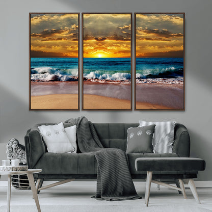83389-MGV-CV-36X24-Ocean Sunrise Wall Art – Vibrant Beach Waves Canvas Print, Coastal Seascape Decor for Living Room or Office