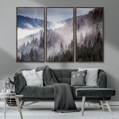 18459-MGV-CV-36X24-Misty Pine Forest Wall Art – Serene Mountain Landscape Canvas Print, Tranquil Nature Artwork for Living Room, Bedroom, Cabin or