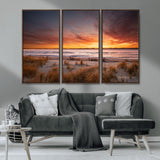 90176-MGV-CV-36X24-Beach Sunset Wall Art – Coastal Sand Dune Canvas Print with Ocean Waves and Dramatic Sky, Seaside Landscape Decor for Living Room