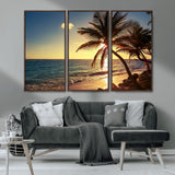 82710-MGV-CV-36X24-Palm Tree Sunset Beach Wall Art – Tropical Ocean Canvas Print, Coastal Paradise Seascape Decor for Living Room or Office Wall