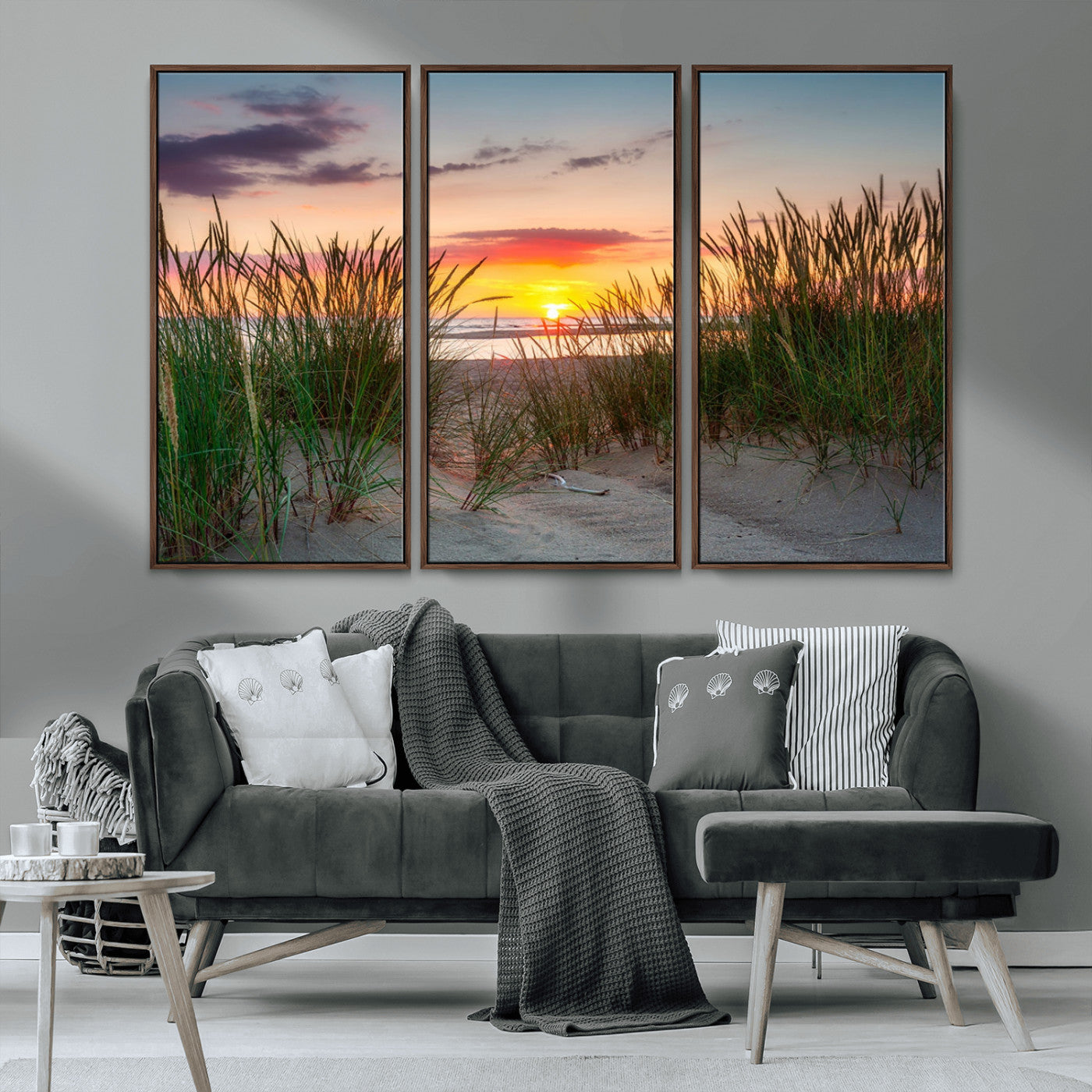 25576-MGV-CV-36X24-Beach Grass Sunset Wall Art – Coastal Sand Dune Landscape Canvas Print, Ocean View Nature Decor for Living Room or Office Wall