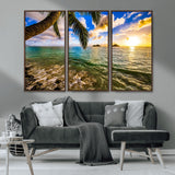 68606-MGV-CV-36X24-Tropical Palm Tree Ocean Wall Art – Sunset Beach Seascape Print, Coastal Paradise Decor for Living Room or Office
