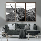83810-MGV-CV-36X24-Highland Cow Wall Art – Black and White Highland Cattle Print, Rustic Farmhouse Animal Decor for Living Room or Office