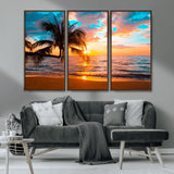 34674-MGV-CV-36X24-Tropical Sunset Beach Wall Art – Palm Tree Ocean Canvas Print, Coastal Seascape Decor for Living Room or Office Wall
