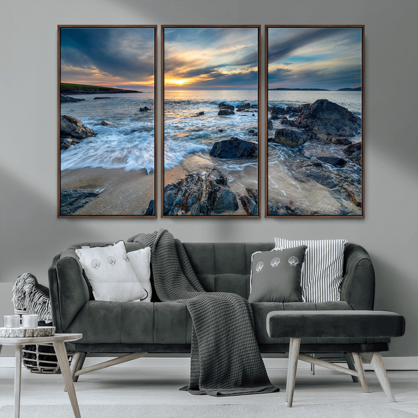 17902-MGV-CV-36X24-Rocky Shore Ocean Sunset Wall Art – Coastal Seascape Canvas Print, Nature Beach Decor for Living Room or Office