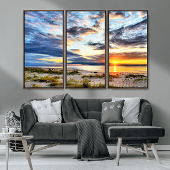 39645-MGV-CV-36X24-Golden Beach Sunset Wall Art – Serene Ocean Horizon Canvas Print, Coastal Nature Landscape Decor for Living Room, Bedroom or