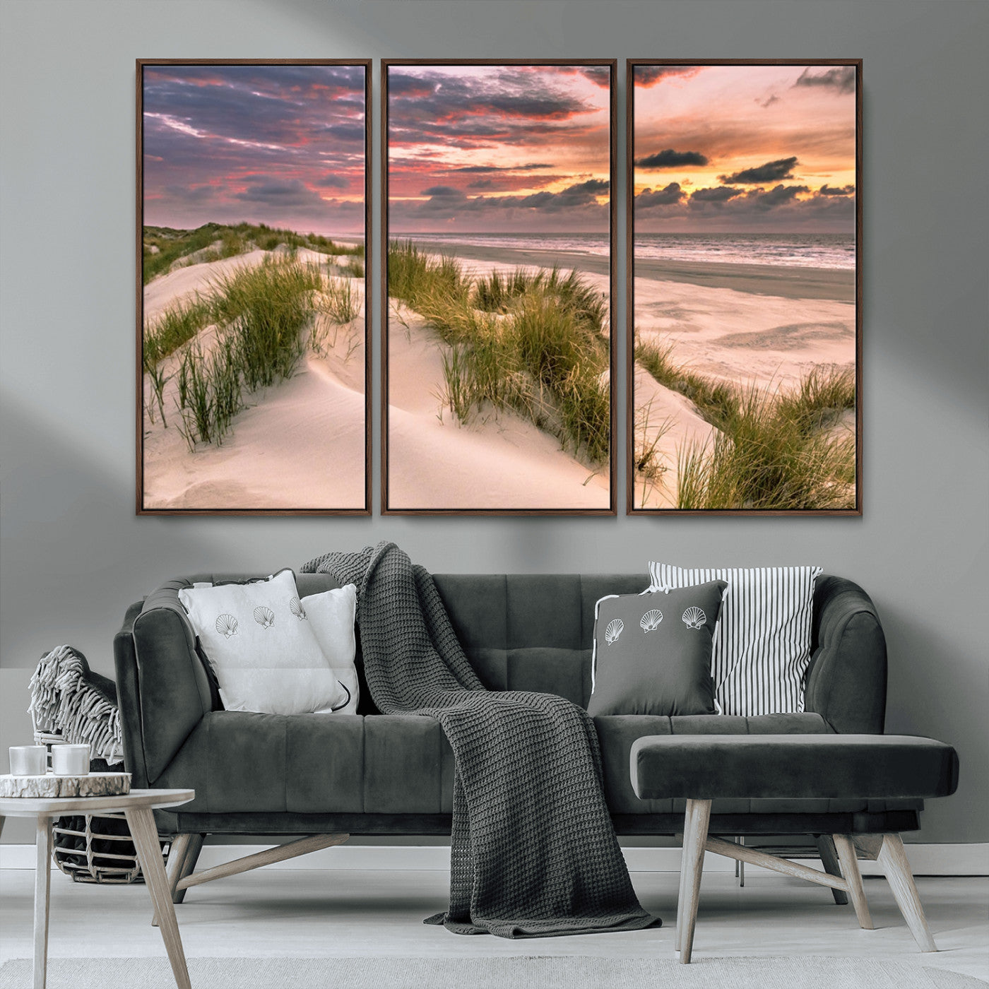 60570-MGV-CV-36X24-Beach Sunset Wall Art – Coastal Sand Dunes and Ocean Horizon Canvas Print, Tranquil Seascape Photography Decor for Living Room or