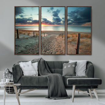 25788-MGV-CV-36X24-Sunset Beach Path Wall Art – Scenic Coastal Dunes and Ocean Canvas Print, Tranquil Seaside Landscape Decor for Living Room or